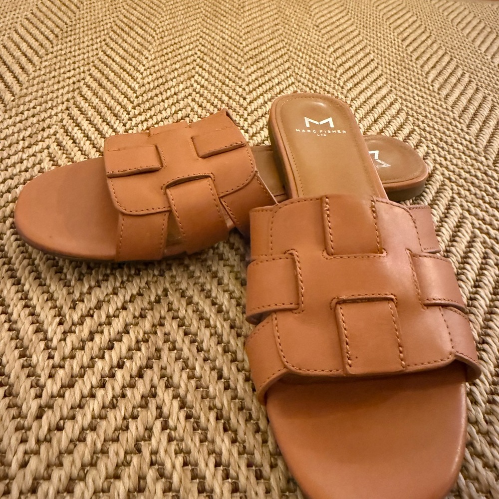 Marc Fisher Brown leather Woven Slide Sandals